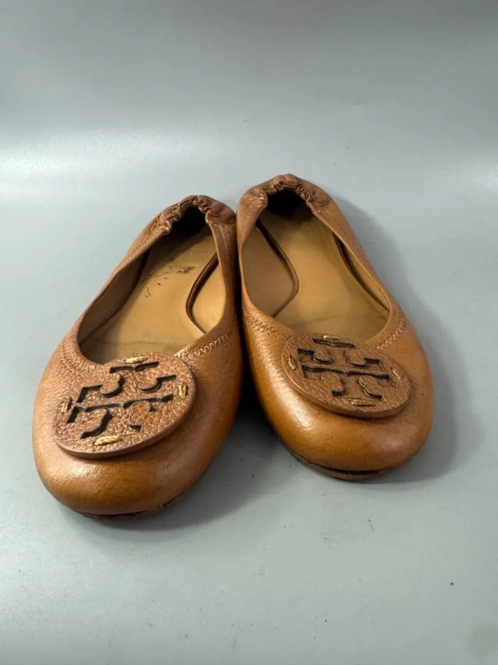 Tory Burch Reva Brown Leather Scrunch Ballet Flats, Size 10 M